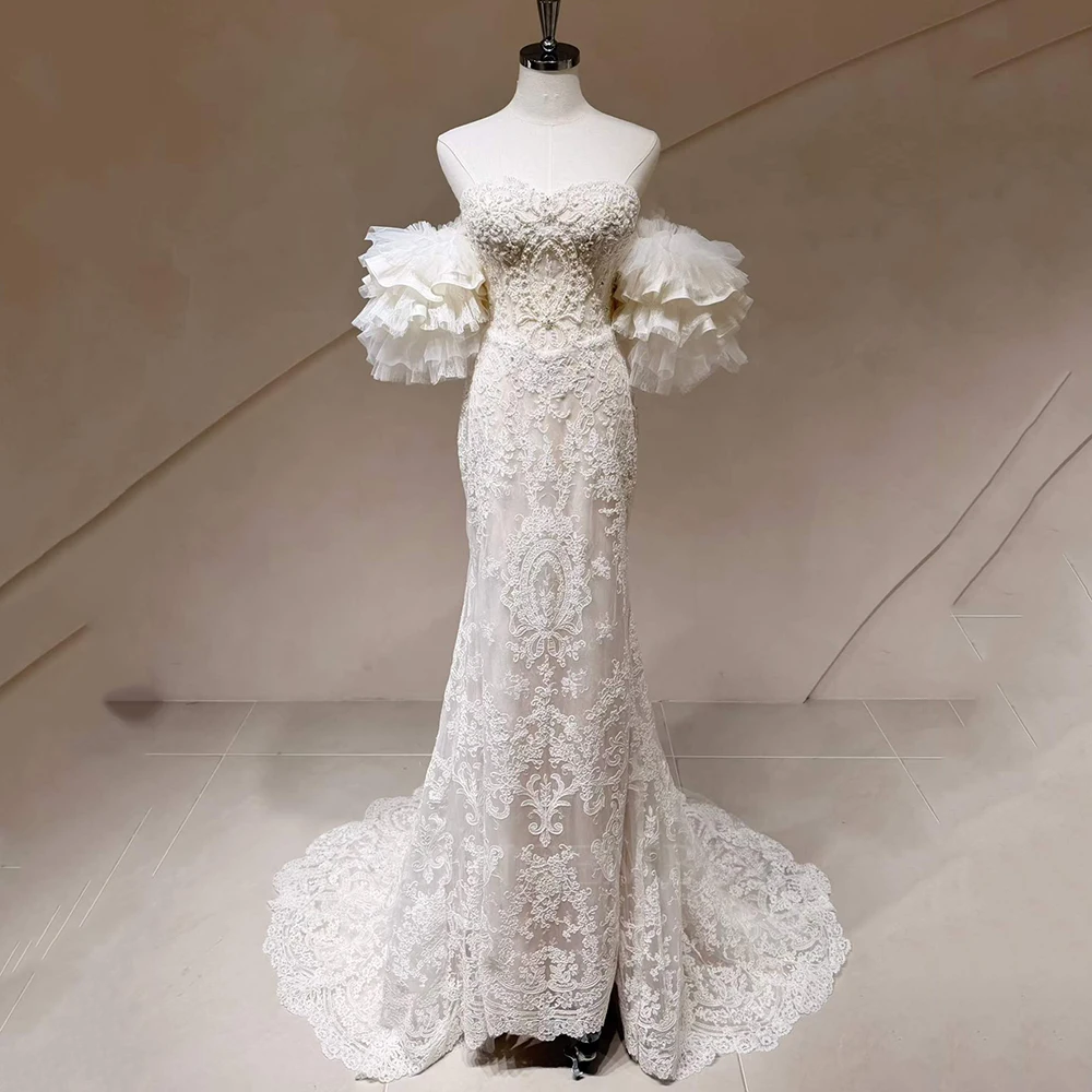 Customized Gorgeous Sexy Detachable Sleeves Wedding Dresse Sweetheart Beading Mermaid Princess Bride Size Vestido de Noiva