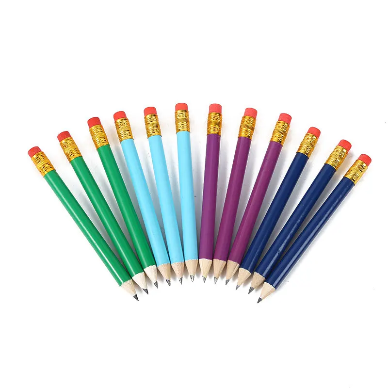50 HB short wooden pencils with erasers and replaceable lead cores, golf short pencils