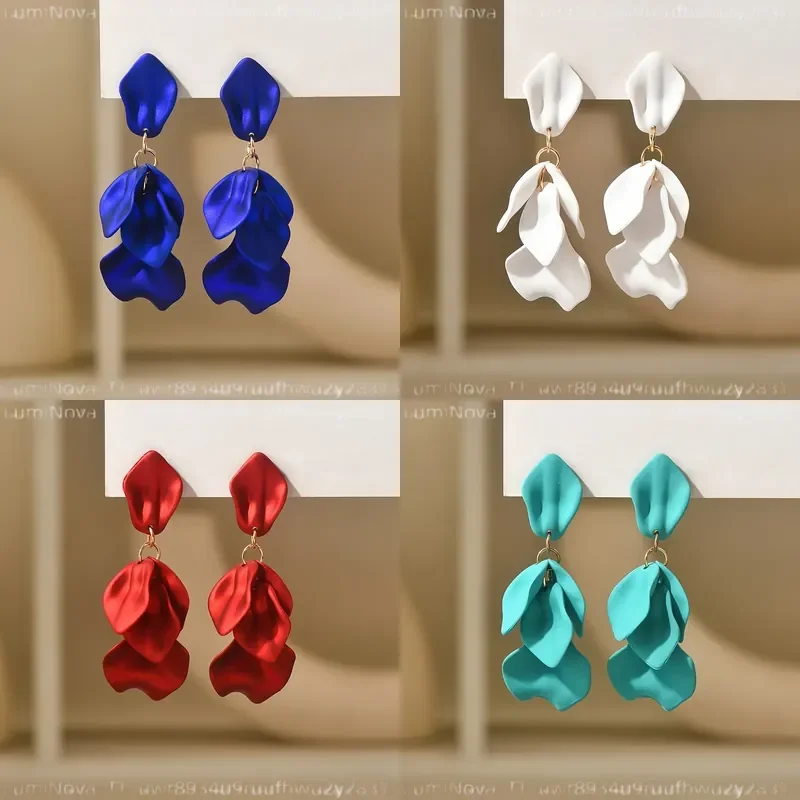 Bohemian Style Petal Tassel Acrylic Stud Earrings Pleated Candy Color Fashion Jewelry for Women Girls Daily Wear Accessories