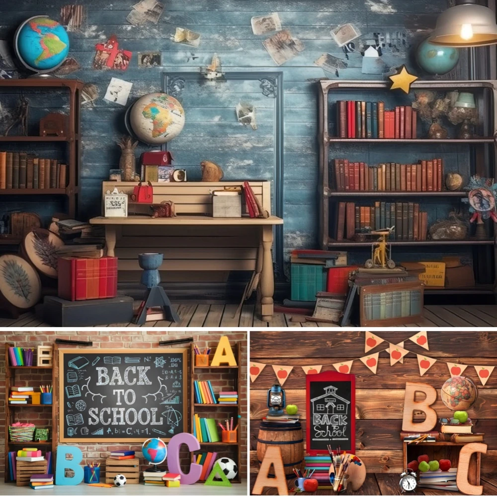 

Back To School Decor Photoy Backdrop Chalkboard Globe Book Pencil Blackboard Classroom Children Student Background Photobooth