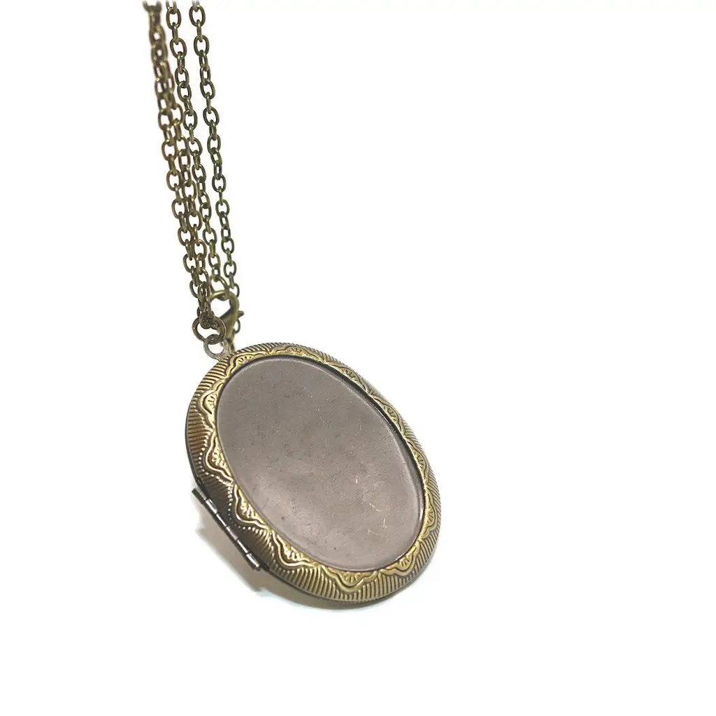 Alloy Locket Oval Necklace Pendant Chain Charm Memorial Jewelry for Women Men Photo Holder