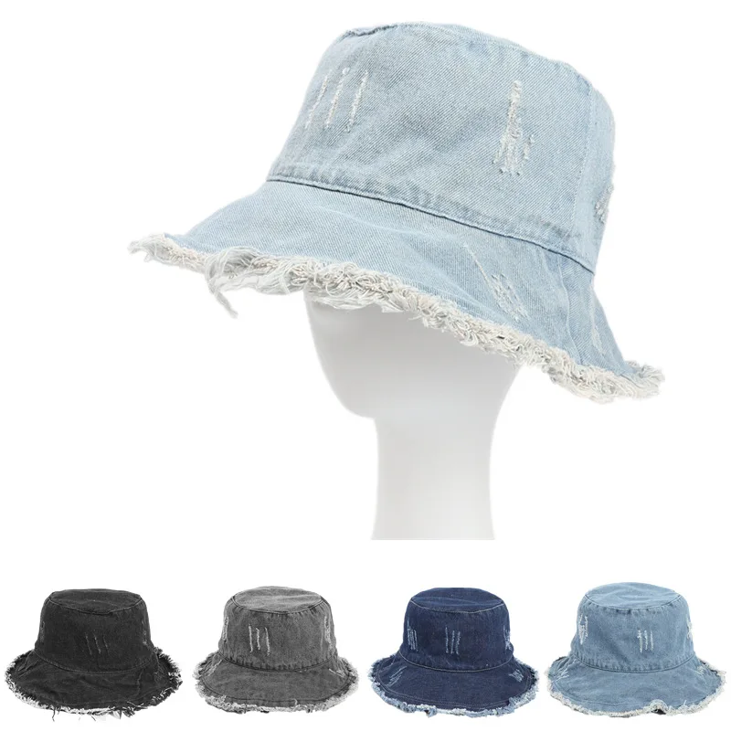 New Denim Bucket Hat with Frayed Edges Fisherman Cap Hats for Women Gorro Sun Fishing Caps Gorras Casquette Gorra Muts Chapeau