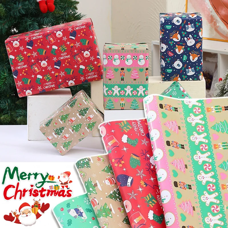 

[YU]Christmas Gift Wrapping Paper Glossy Coated Paper Festival Party Cartoon Wrapping Paper Set Mixed Batch 3PCS