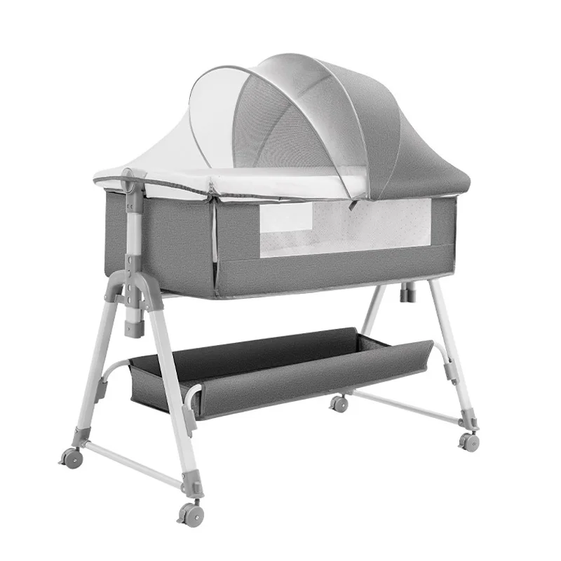 Cuna Portátil para Bebé, Cuna Plegable con Altura Ajustable 3 en 1, Cuna Colecho con Ruedas y Mosquitera