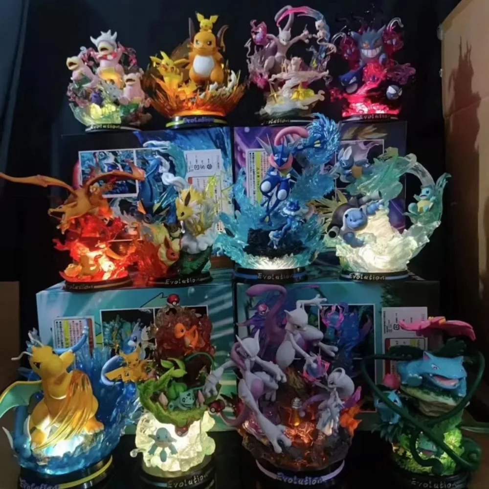 Pokemon Evolution Pikachu Charizard Raichu Gengar Mewtwo Luminescent Anime Figurine Action Figures Statue Collection Model Toys