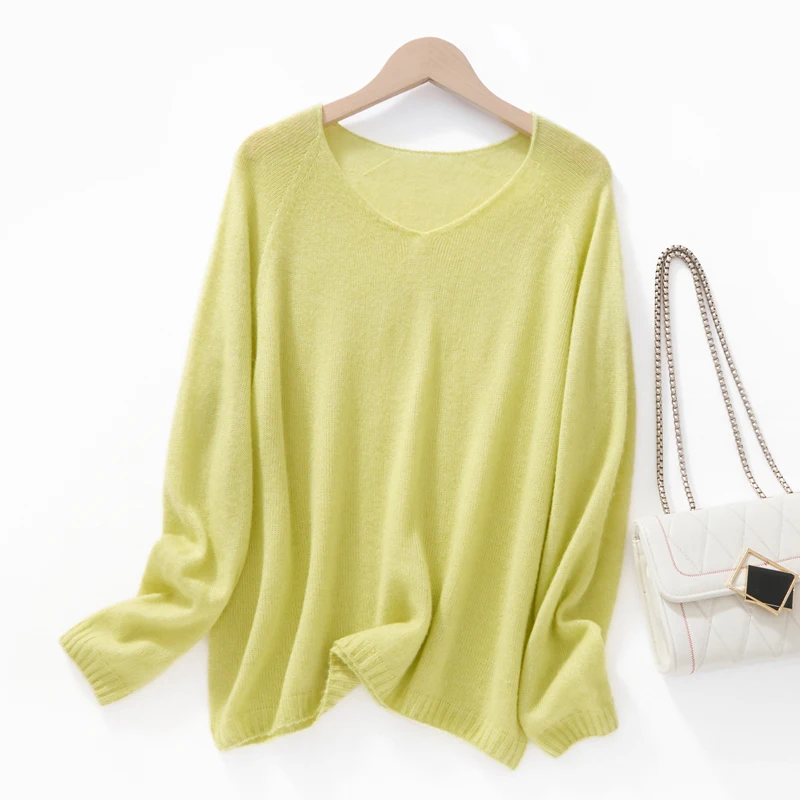 100% pure wool women's spring and summer V-neck fashion high quality soft thin loose lazy wind blouse.