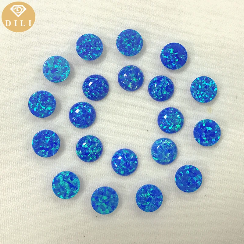 10pcs/Lot 1.25mm-10mm Flat Back Round Cabochon Lab Created Blue Opal Stone OP05 For Jewelry Making