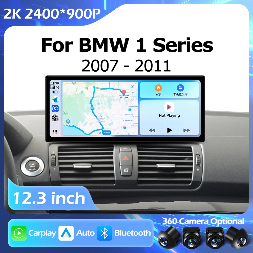 12.3 inch For BMW 1 Series E81 E82 E87 2007-2011 Lntelligent Multimedia Touch Screen GPS Android Auto Carplay WIFI 2400*900P BT