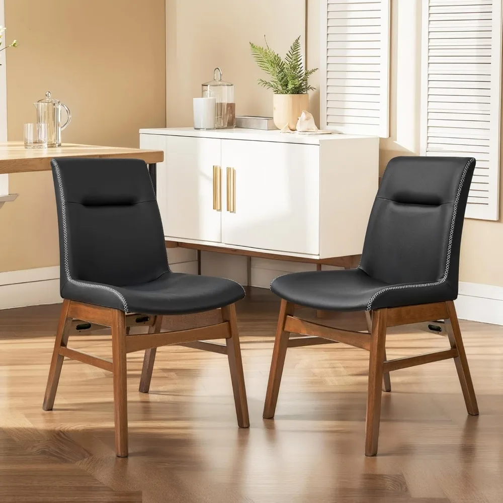 زوج من كراسي تناول الطعام الحديثة المصنوعة من الجلد الصناعي مع حواف مخيطة للمطبخ وغرفة الطعام #2