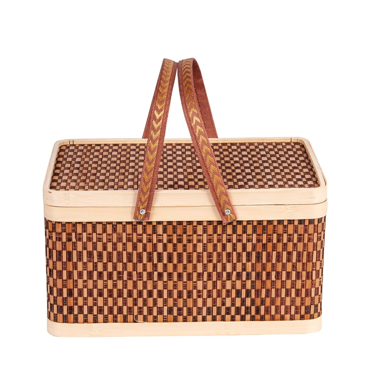 New Bamboo Basket Natural -Friendly Woven Basket Bamboo Picnic Basket with Lid Handheld Snacks Bread Storage Basket