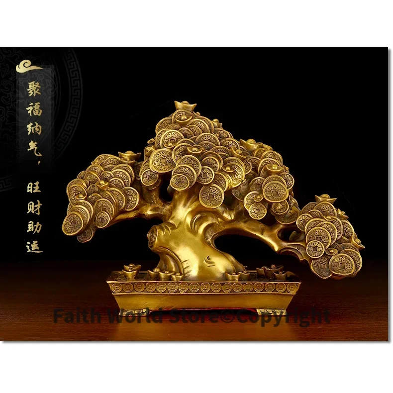 42CM Large -HOME lobby Shop Company FENG SHUI Money Drawing Talisman Good luck Money tree Pachira macrocarpa brass statue