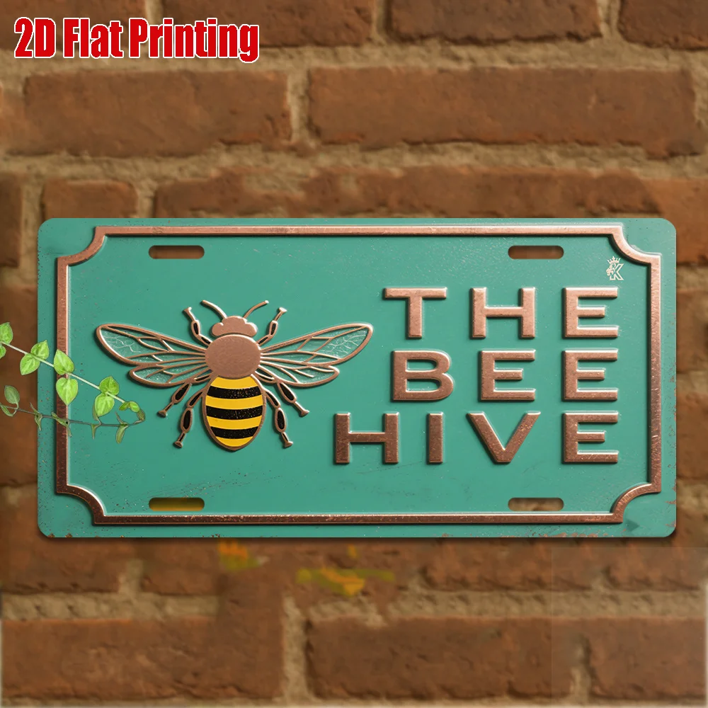 2D Flat, 2D Flat Printing, 1pc, Vintage Metal Sign, Only for decoration, Outdoor Wall Art (29.97cm * 14.99cm), THE BEE HIVE Alum