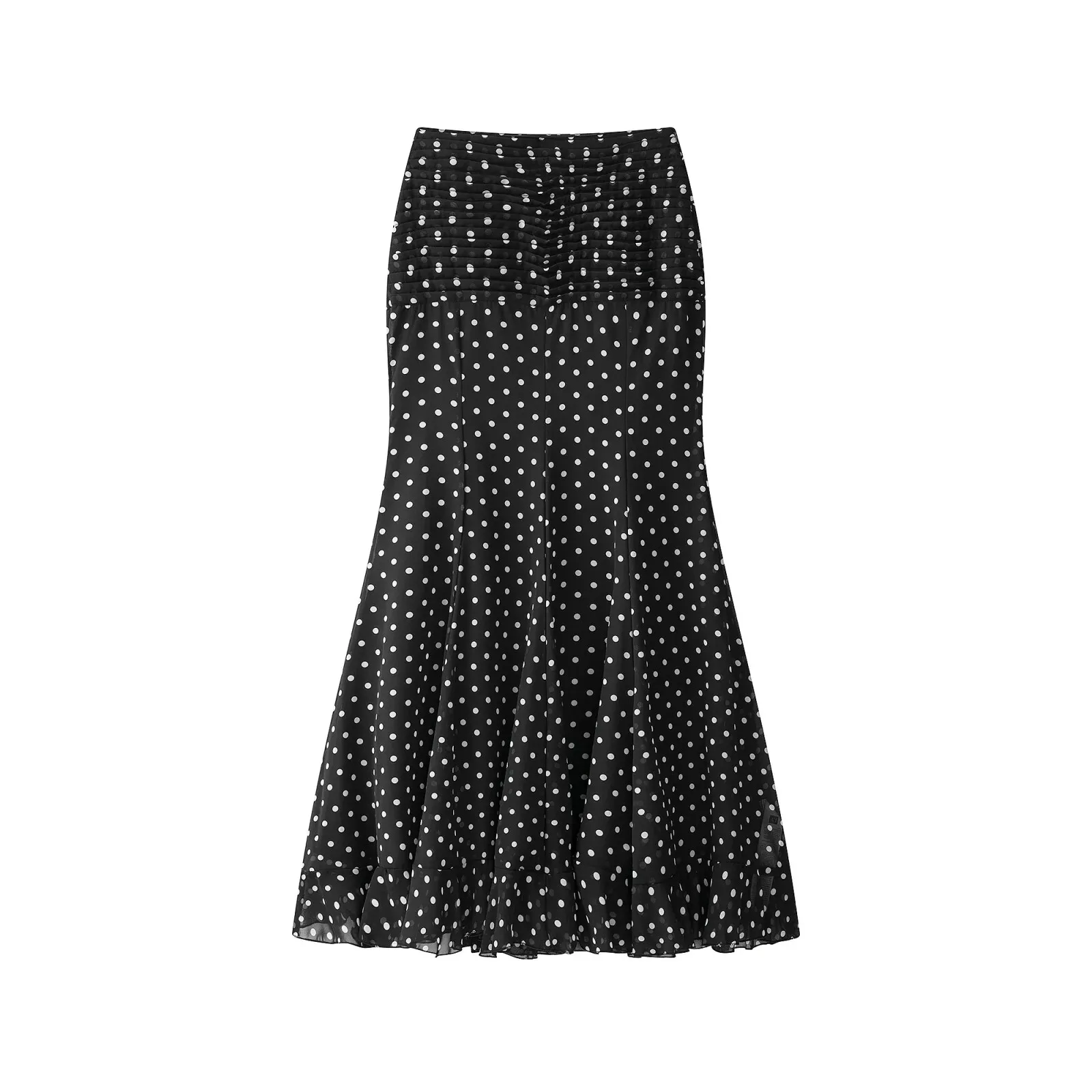 2026 new summer women's design niche pleated slim fit polka dot print high waist bag hip fishtail skirt