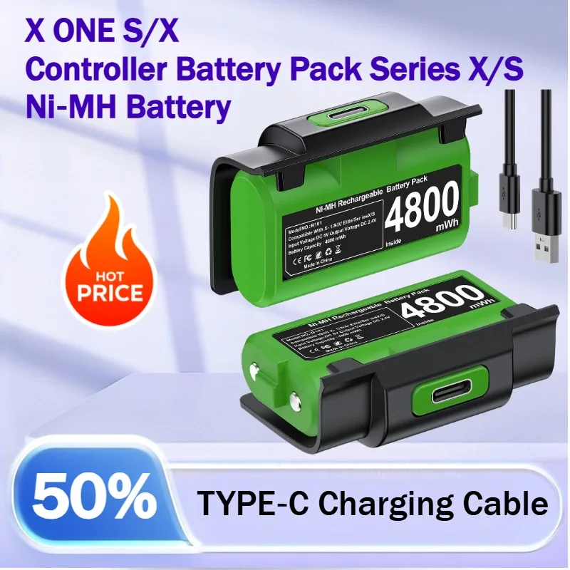 for Xbox One SeriesX|S Controller Batteries 2 x 4800mWh Pack Play and Charge Kit USB-C Charging Cable 4 Covers