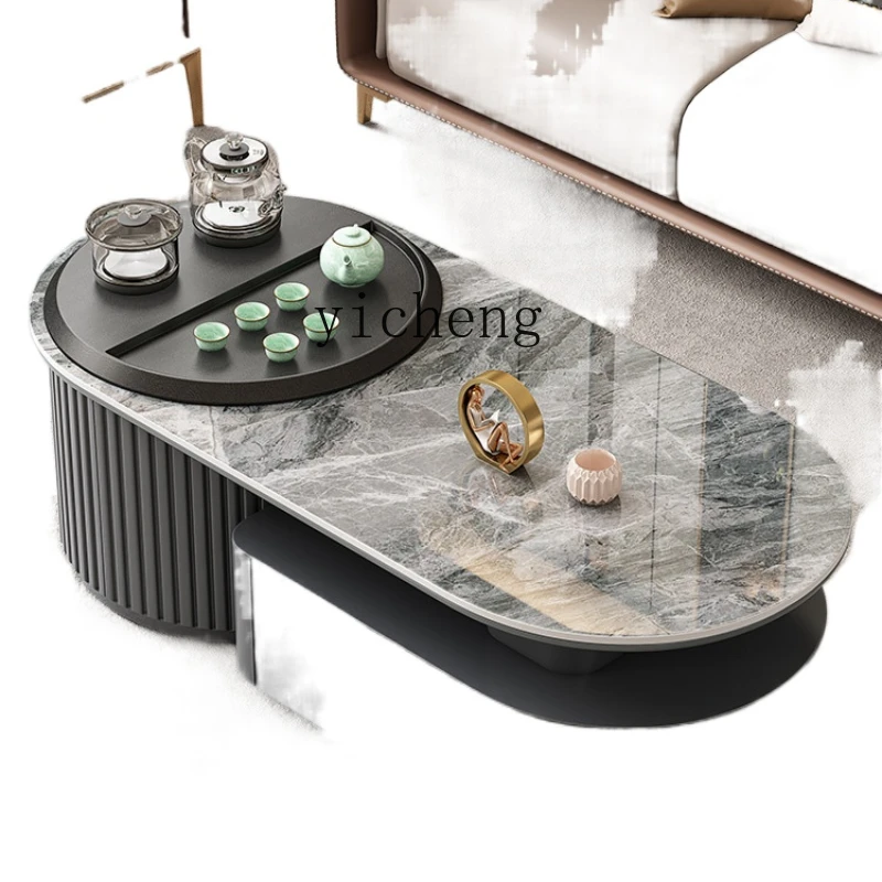 

XL Stone Plate Tea Table Multifunctional Retractable Solid Wood Kung Fu Coffee Table TV Cabinet Combination
