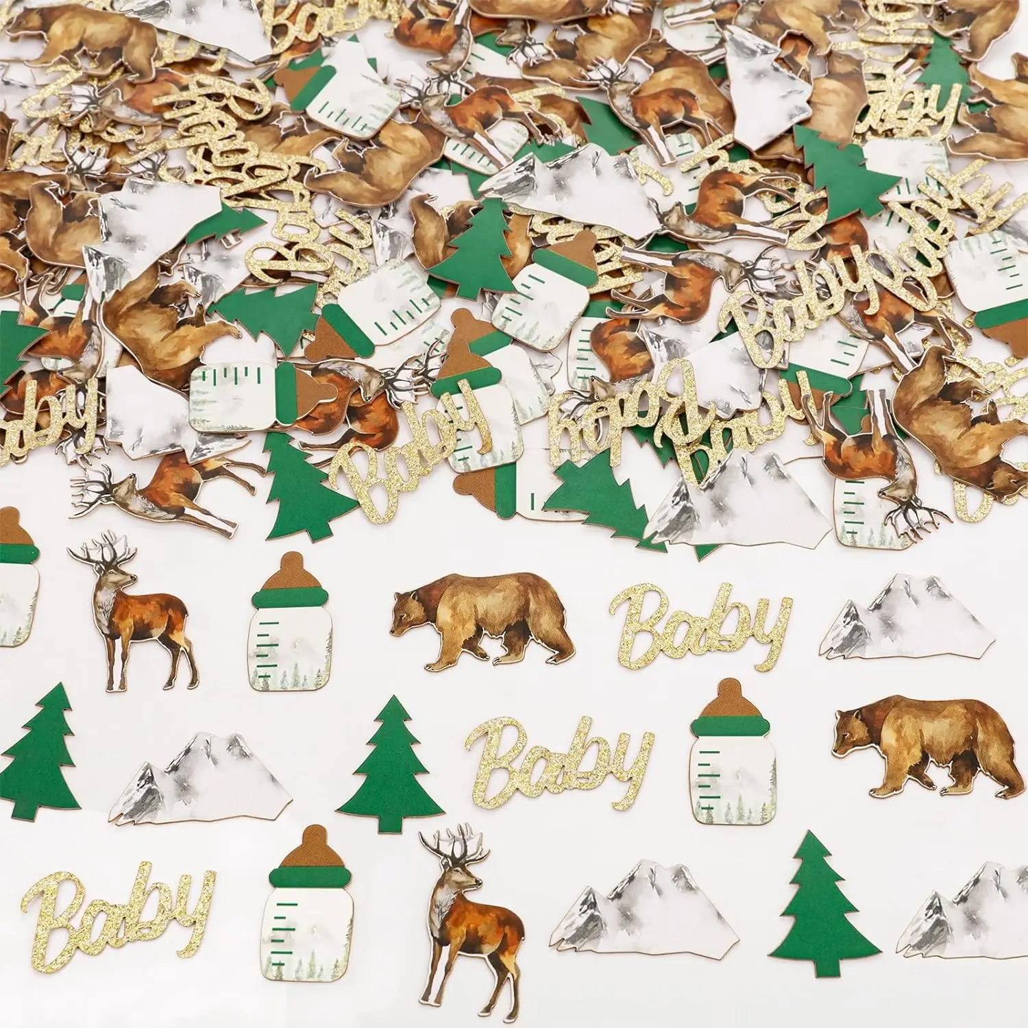 Let The Adventure Begin Confetti Mixture Of Feeder Tree Deer Baby Mountain Bear Confetti for Woodland Forest Baby Shower Decor