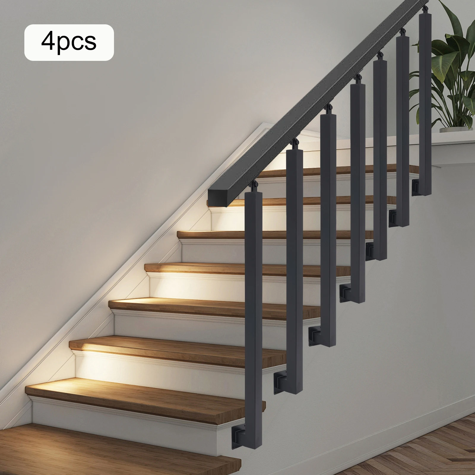 

3.15*3.15*33.46in Black Freestanding Square Stair Baluster Posts Metal Stair Post with Rounded Corners and Edges