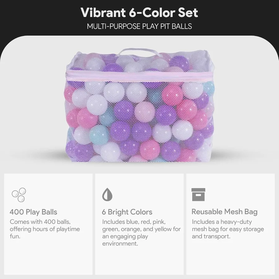 400 pezzi di palline da gioco per palline da gioco con borsa a rete, colori pastello, plastica antischiacciamento per pozzi con palline, case da gioco, case da rimbalzo, piscine