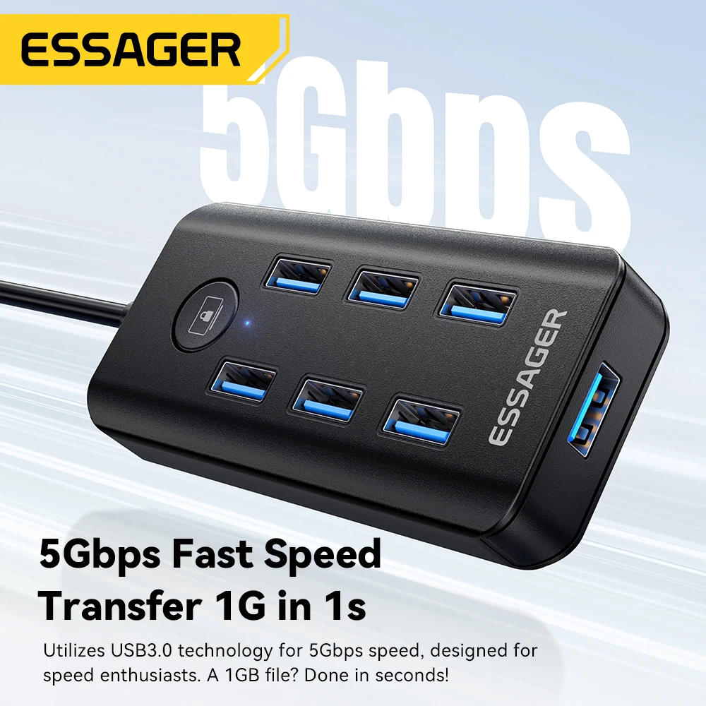 Essager 7-en-1 USB 3,0 Hub Multi USB divisor adaptador de corriente 5Gbps divisor USB de alta velocidad adaptador OTG para PC portátil Macbook Pro