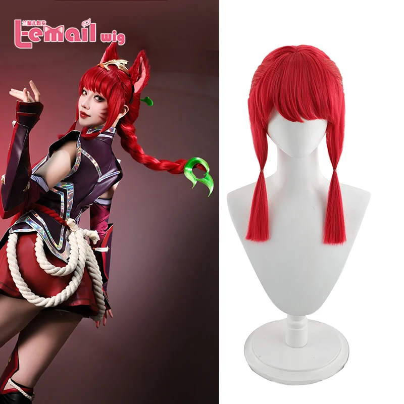 

Парик L-email, синтетические волосы, игра LOL Foxfire Ahri, парик для косплея, 70 см, винно-красный цвет, женские парики, термостойкие волосы