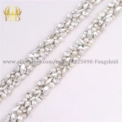 1 Yard Clear Rhinestones Sewing on Crystal Beaded Iron On Beads Applique Long Trim for Wedding Bridal Dress Clothes Bride Belt