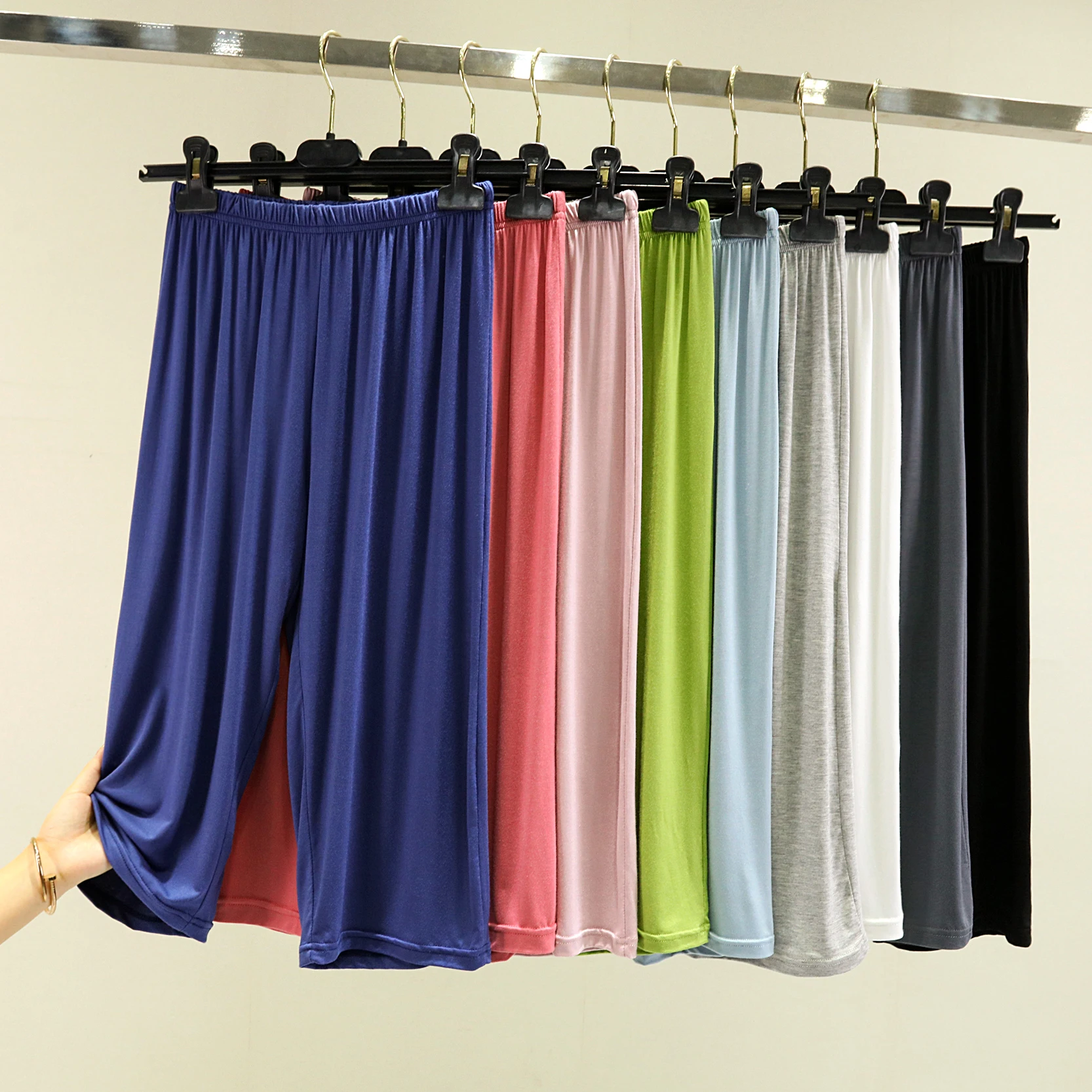 

Свободные модальные брюки 7/8 длины для женщин, летние, прямые, спортивные, широкие, тонкие, с высокой талией, повседневные, для дома, спортивные штаны