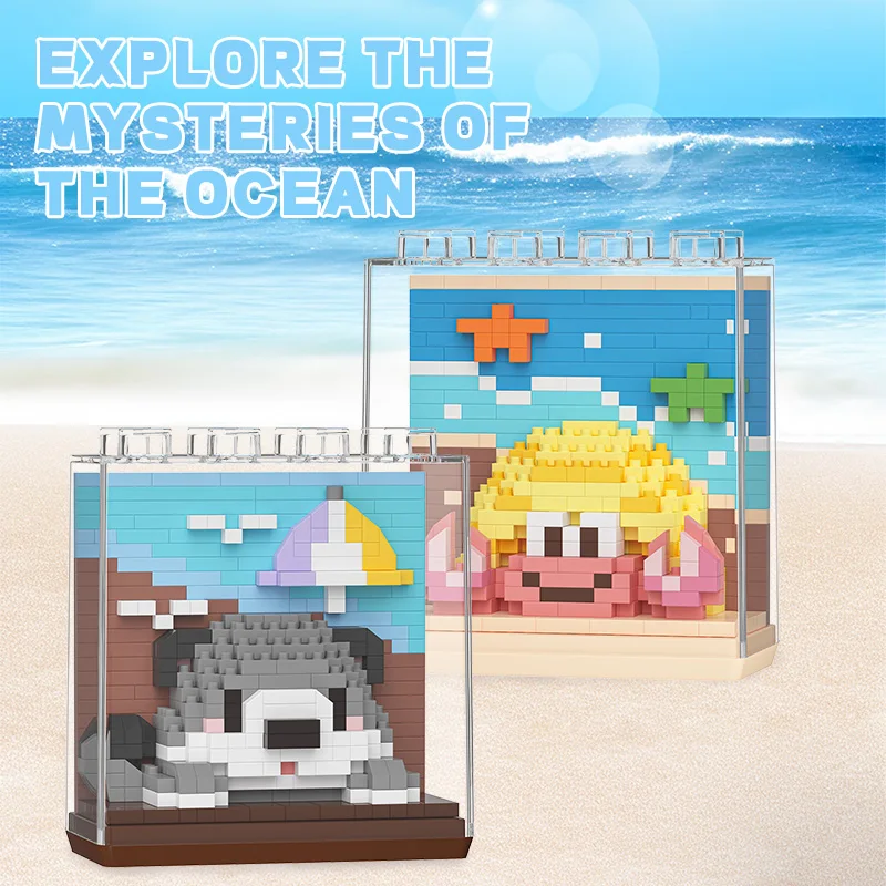 Cartoon Doll Ocean Creatures Series Puzzle Assembly Microparticle Building Blocks Male and Female Birthday Gifts