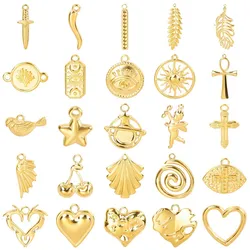 5pcs/Lot Gold Color No Fade Evil Eye/Cross Charms Heart Angel Stainless Steel Pendants For Jewelry Making Supplies DIY Earrings
