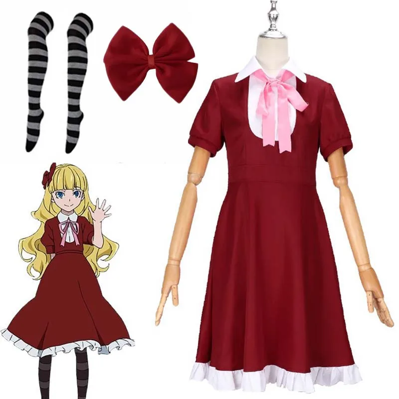 Disfraz de Cosplay de Anime Bungo Stray Dogs Port Mafia Ogai Mori, vestido rojo Elise, peluca