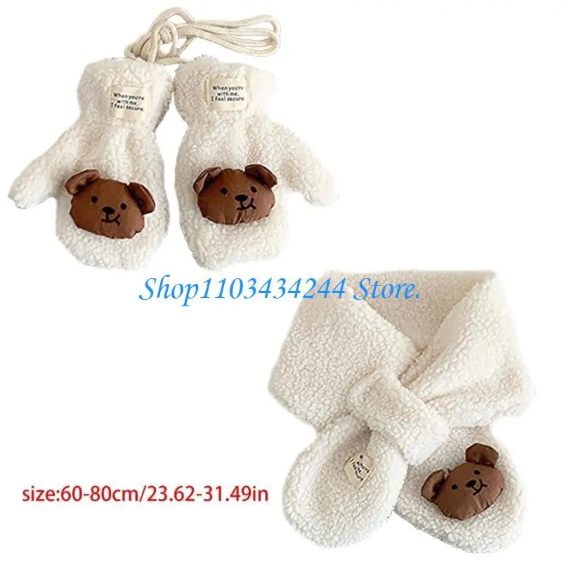  Lamb Wool Kids Scarf and Gloves Set Essential Winter Accessory for Infants Baby view 6