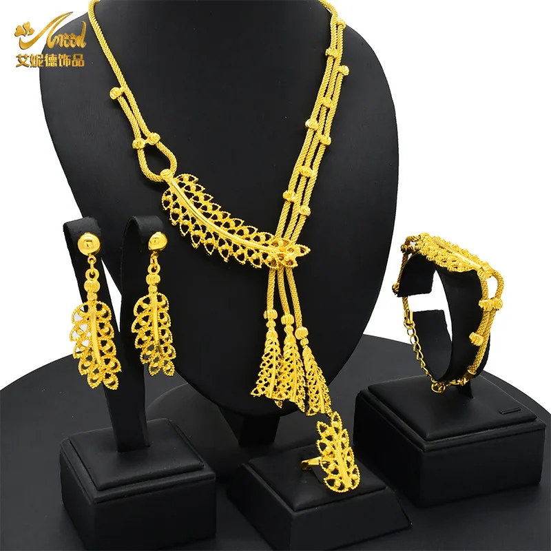 

24K Gold AU999 Heart Tassel 4-Piece Set Wedding Women - Premium bridal set, delicate tassels for wedding romance