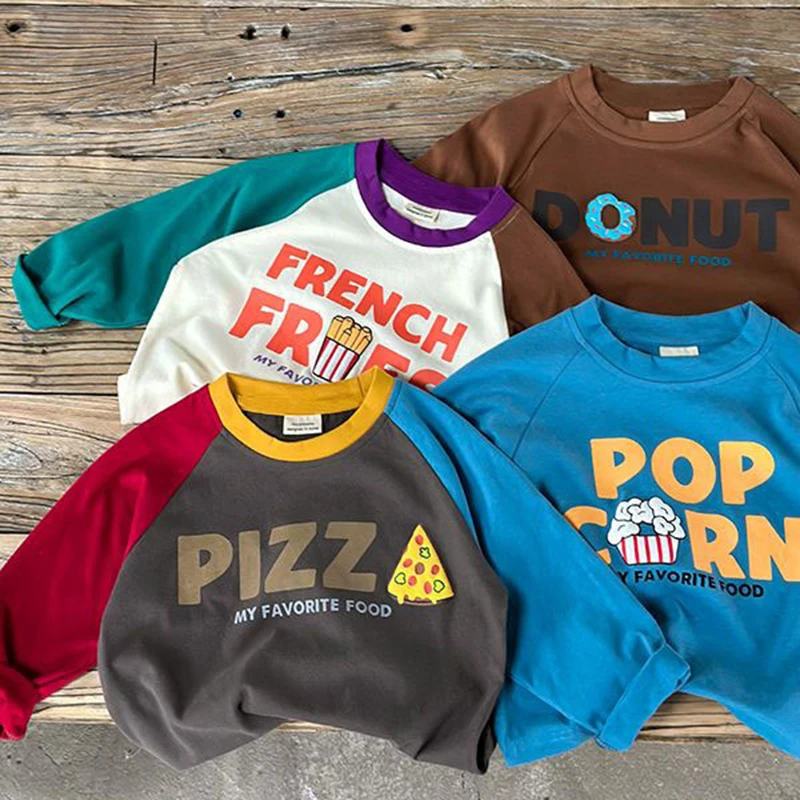 0-13 Yrs Spring Boy Girl Baby O-neck Bottoming Shirt Children Simple Casual Cartoon Long Sleeves T-shirt Kid Cotton Tops Tees