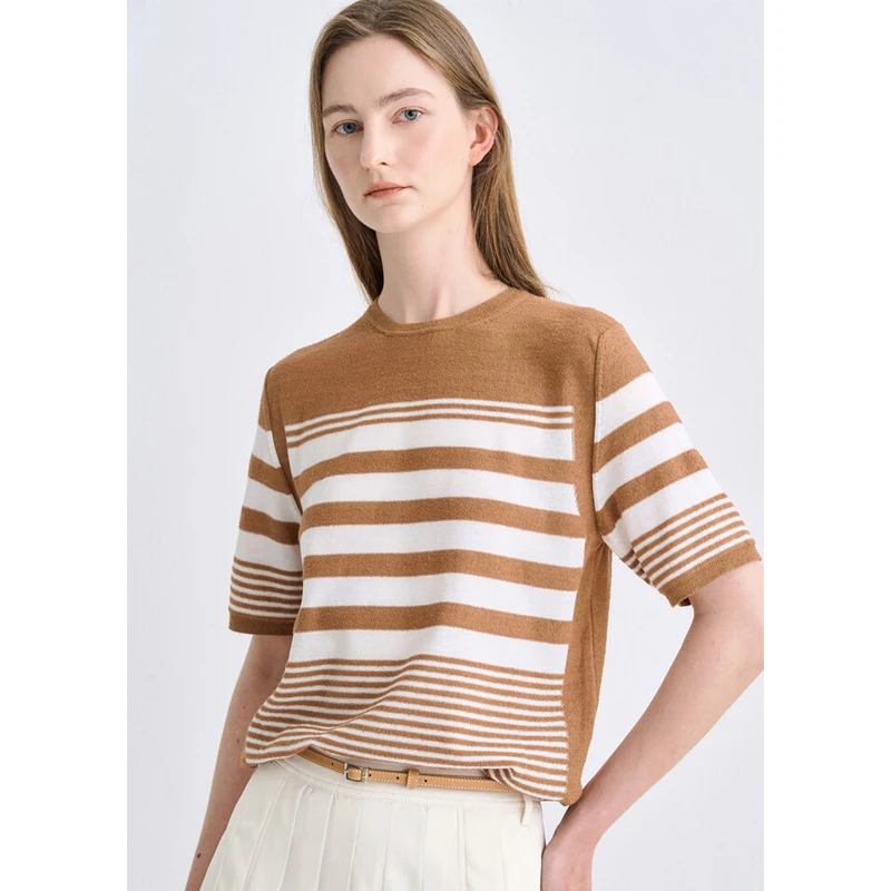

MICOAT lectuelle Sle 25 Été Col Rond Bande Large Et Fine Peignoir Coton Mince Tricot Femme 2 Couleurs Vêtements