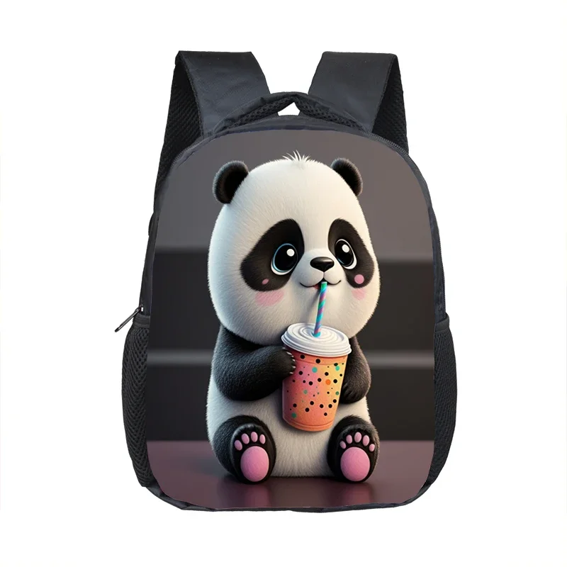 Kawaii Panda Drinking Milk Tea Backpack 2-4 Years Old Kids School Bags Baby Kindergarten Backpack Children Diaper Bags