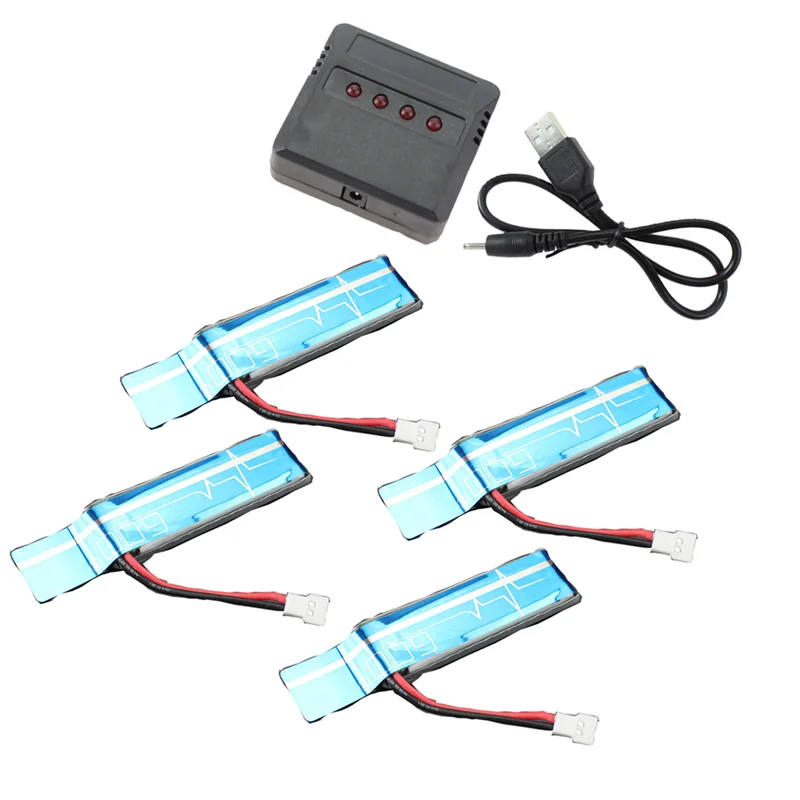 4Pc 3.7V 520Mah 30c Opgewaardeerde Li-Po Batterij Met Usb-Oplader Voor Wltoys Xk K110 K 110S V930 V977 Rc Helikopter Reserveonderdelen