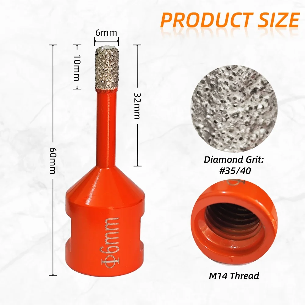Diamond Core Drill Bits 6mm Tile Hole Saw M14 Thread Drilling Crows Ceramic Porcelain Granite Marble Tile For Angle Grinder