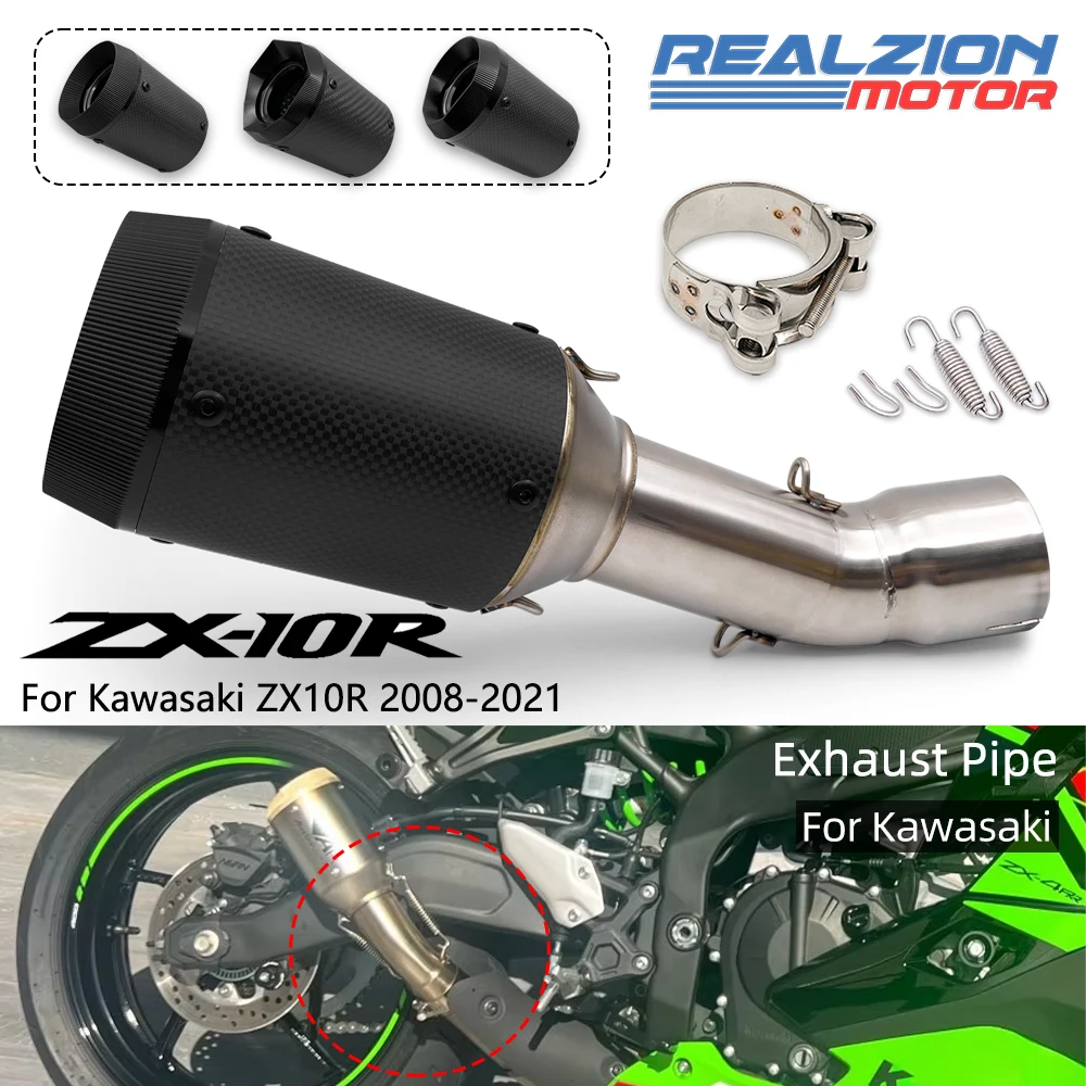 

REALZION ZX10R 2008-2021 Motorcycle Exhaust Pipe Exhaust Slip-On Pipe Middle Link Pipe Set For KAWASAKI Ninja ZX 10R