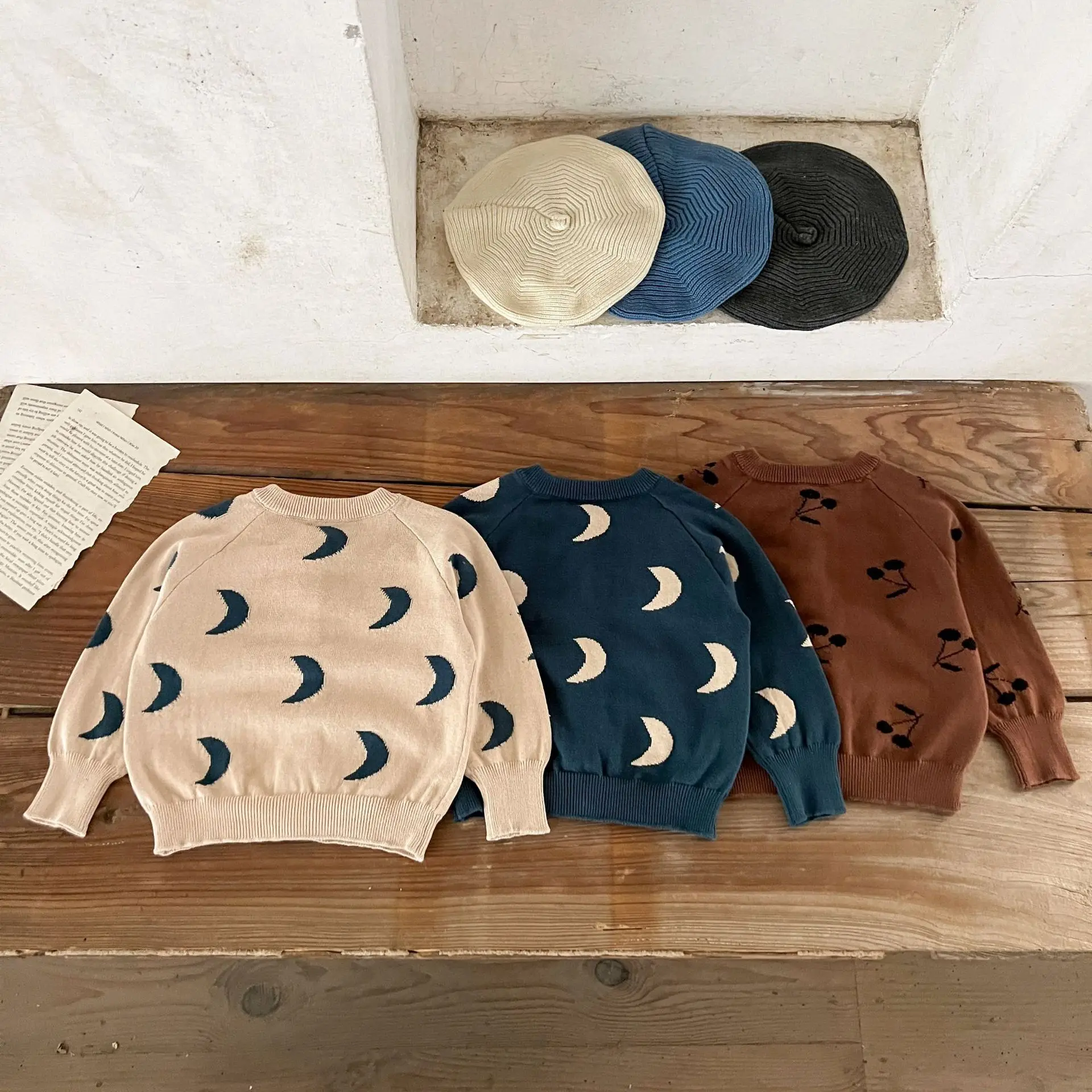 Infant Baby Boys Autumn Sweater Coat Danish Style Cotton Moon Print Toddler Boys Cardigans Long Sleeve Soft Little Boys Knitwear