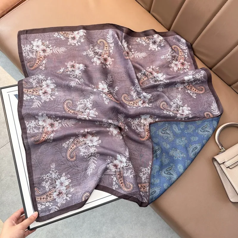 Velvet 70cm Square Scarf Double Sided Different Color Cotton Linen Feel Fashion Shawl Neck Kerchief For Spring Autumn