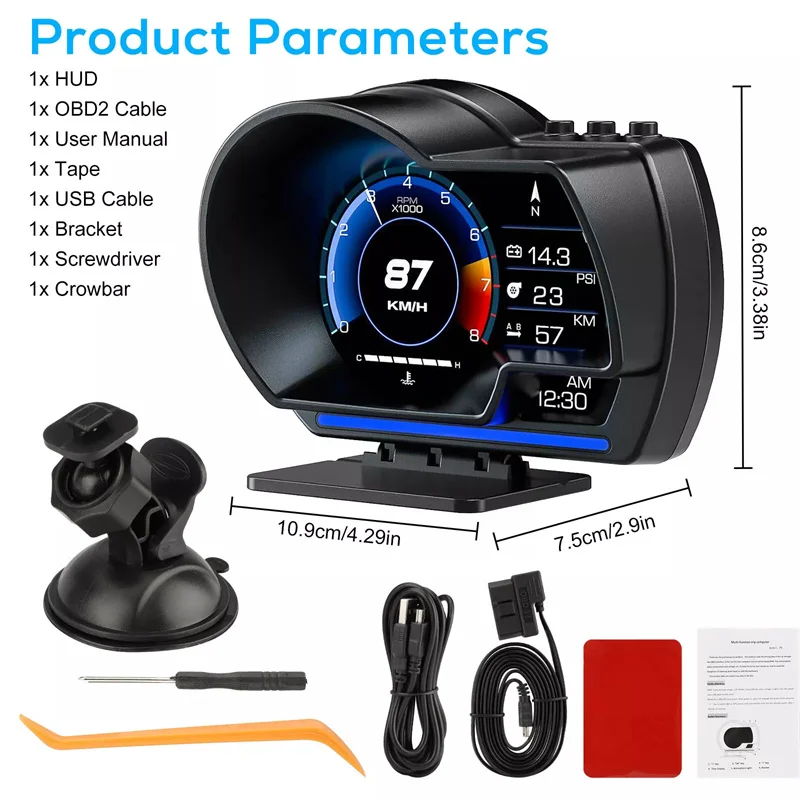 【OBD2&GPS Double Systems Meter Speedometer Head Up Display Muti-function Gauge Water Temp Turbo Car Accessories HUD P6】