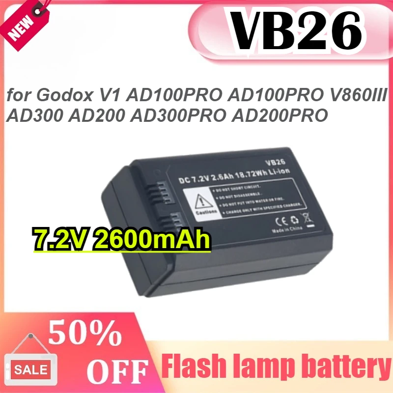 

For Godox VB26 V1 AD100PRO AD100 PRO V860III WB29 AD300 AD200 AD300Pro AD200pro Photographic Flash Lamp Battery