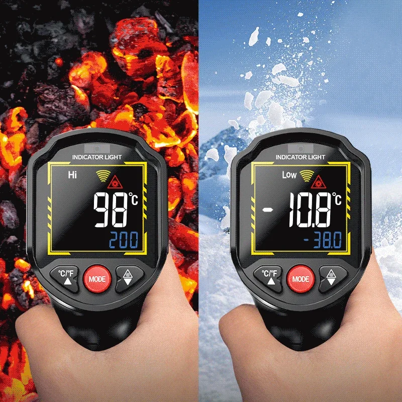 TH203 Infrarot-Thermometer, einstellbare Emissionsfähigkeit, berührungslose Temperaturmessung 50 ° C~600 ° C-Pyrometer IR-Hygrometer für Industrie und Haushalt – Detail 1
