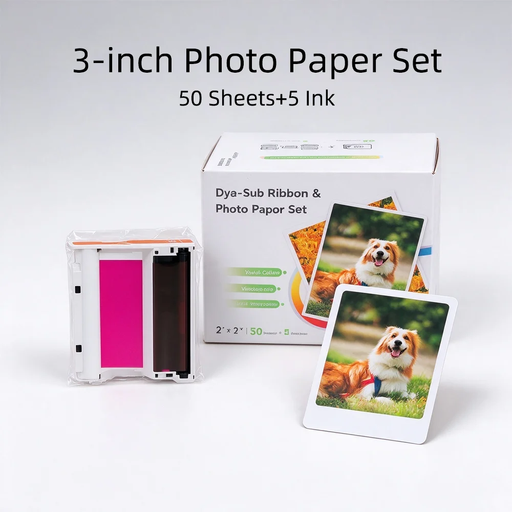2×3 Inch Photo Paper & Ribbon Set | 50 Sheets + 5 Dye-Sub Ribbons, Compatible with Liene Pearl N200 Pro (DMP130)