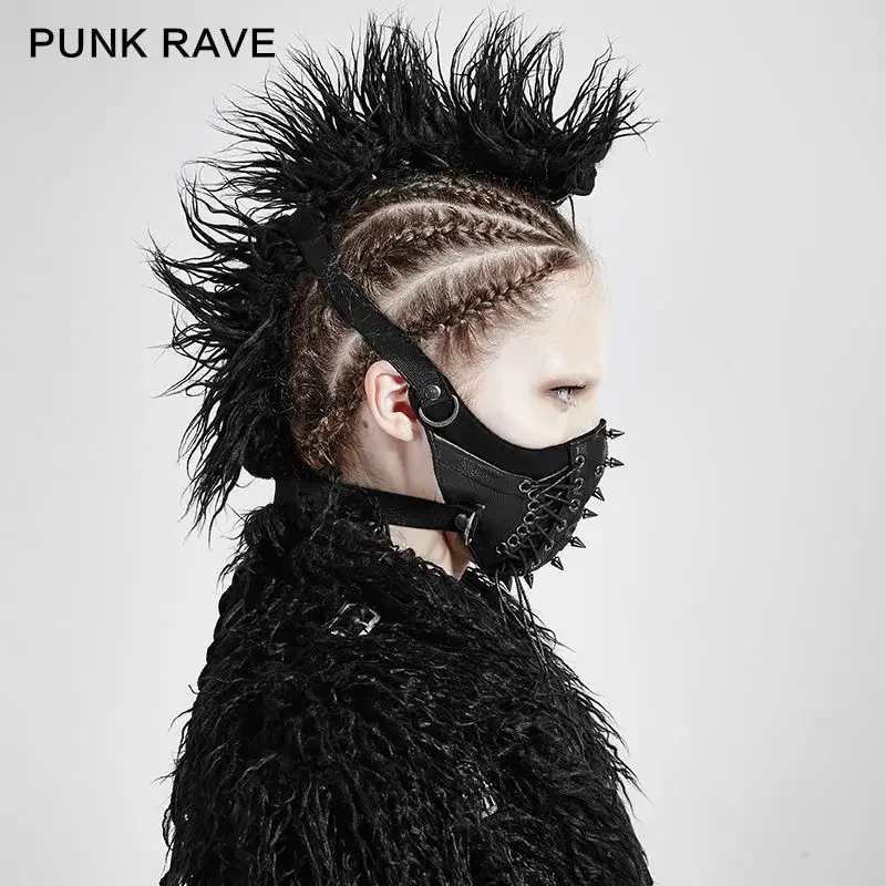 PUNK RAVE Punk Cool regulowane elastyczne opaski Rock nit gotycka skóra kobiety maska do klubu na imprezę akcesoria Steampunk