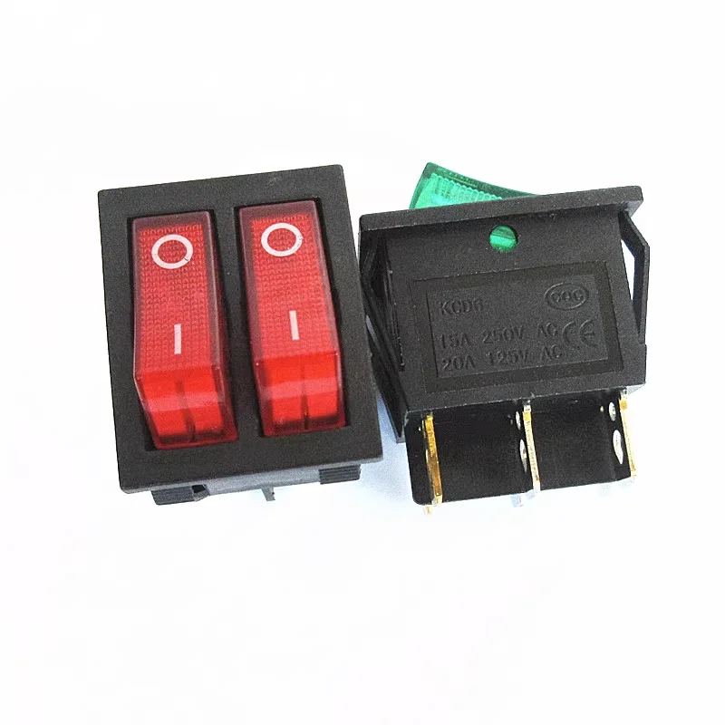 5pcs dual hull switch with red green light, 2nd gear, 6-pin power button switch, electric cake bell, electric heater switch KCD6