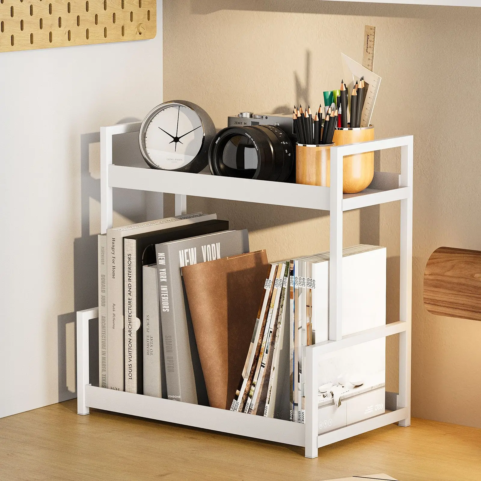 

Bathroom Vanity Organizer Countertop 2 Tier Spice Storage Rack Bookshelf Makeup Tray for Perfume Skincare Bedroom Kitchen Corner