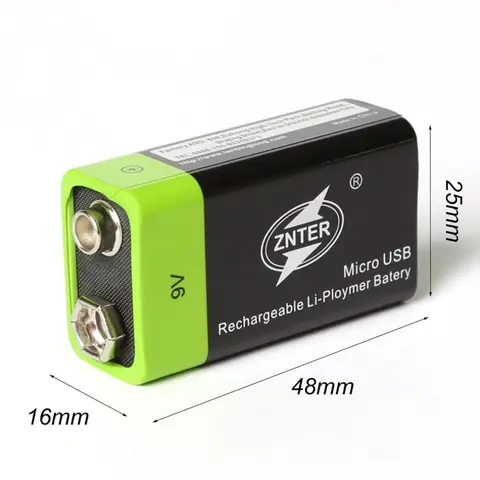 1pcs/lot ZNTER 9V Rechargeable Lithium Battery 600mAh 6F22 USB Lithium Polymer Battery Suitable for Safety Equipment Intercom