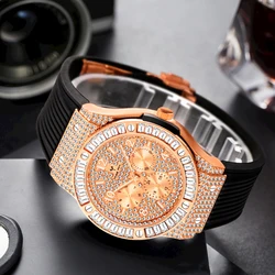 MISSFOX Watch For Men Top Brand Rubber Strap Diamond Male Quartz Wrist Watches Fashion Rose Waterproof Silicone Men's Reloj Gift