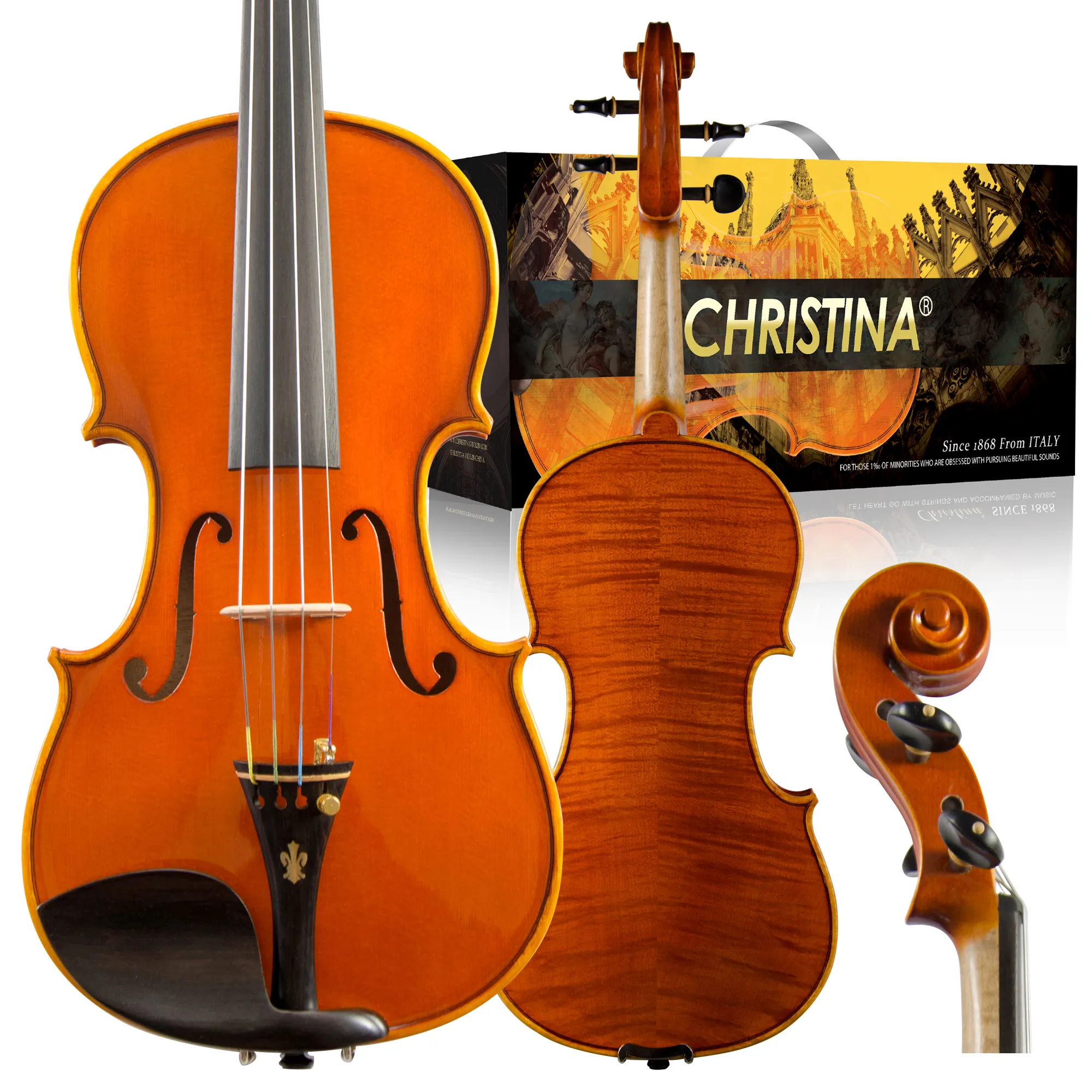 

CHRISTINA Purely Handmade Violin V05A Red Glossy Solid Spruce Two-piece Maple Back with Full Accessories 4/4-1/8 Size Available