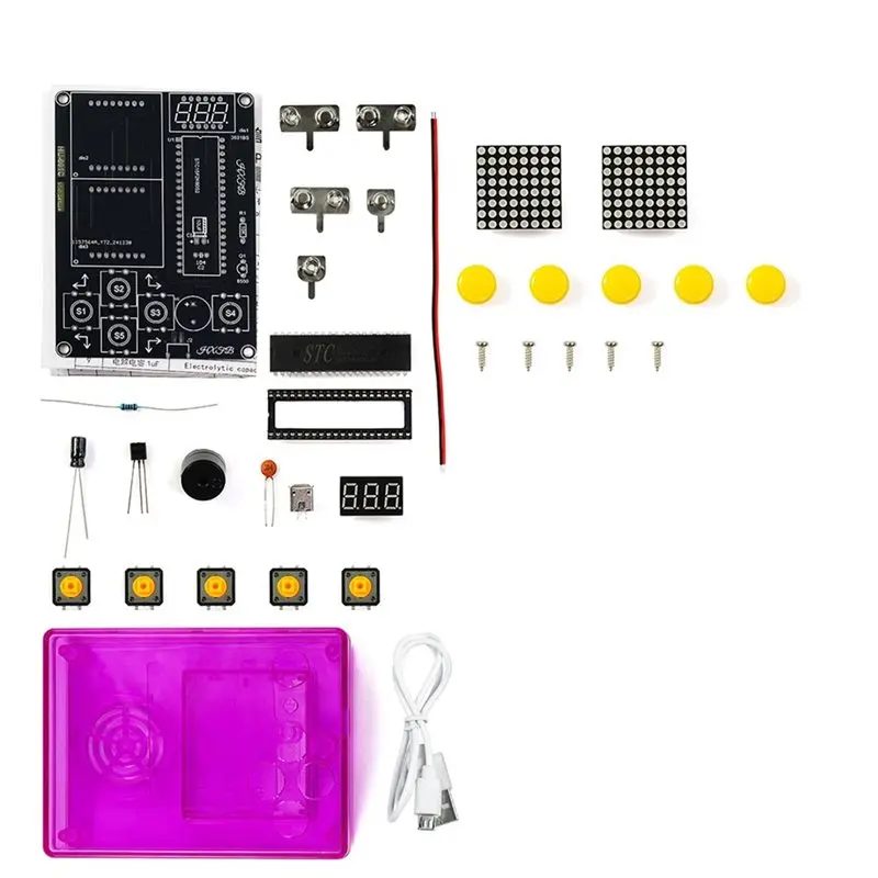 FFYY-7 Pixel Game Console Kits Handheld 51 Single-Chip Computer Puzzle Pixel Game Console Red Purpler